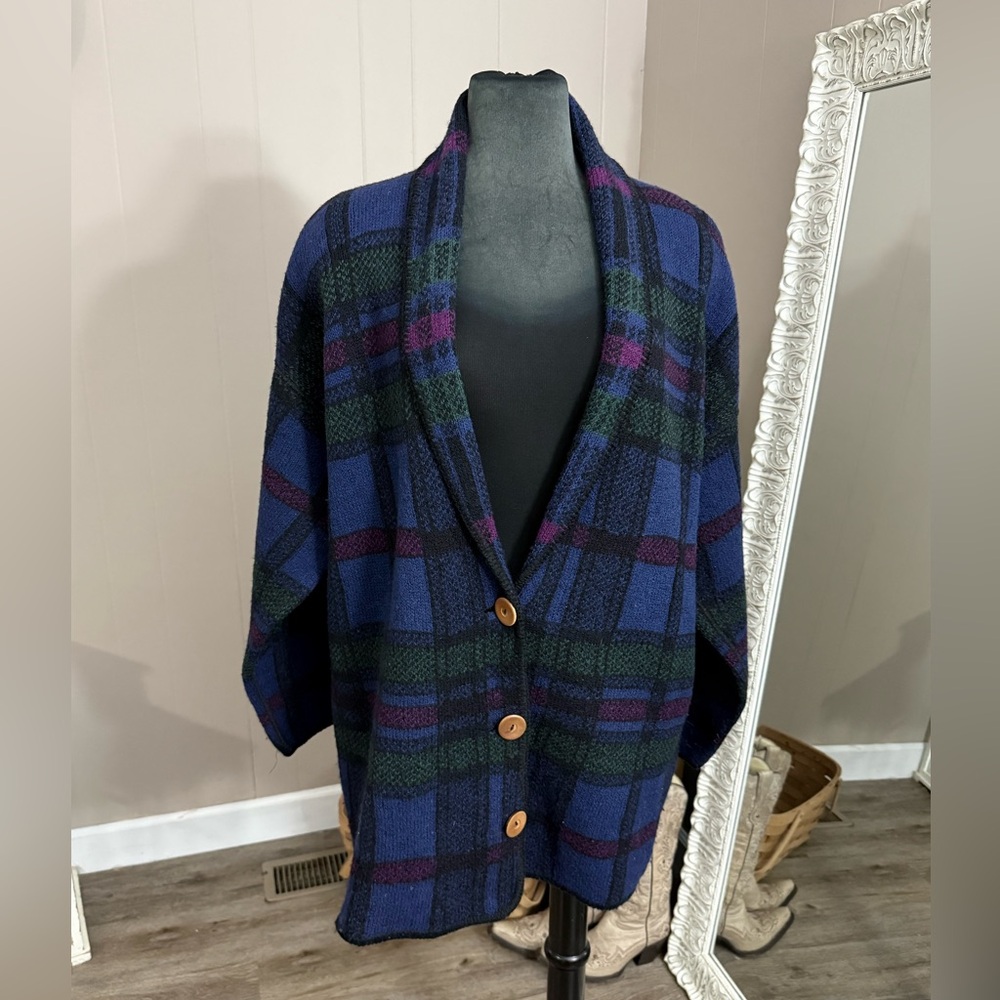 VTG REI • Wool Plaid Shawl Collar Cardigan Sweater
